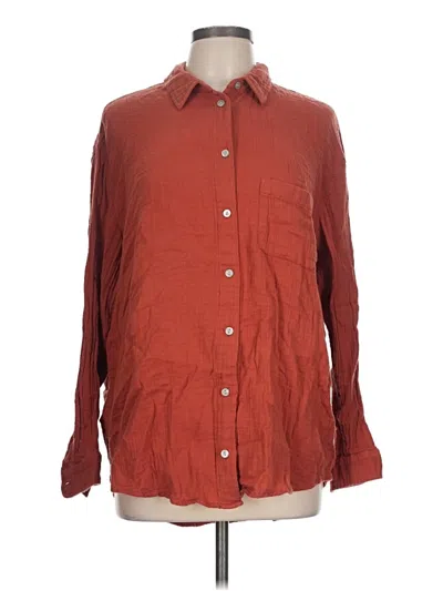 Pre-owned Time And Tru Long Sleeve Button Down Shirt In Brown