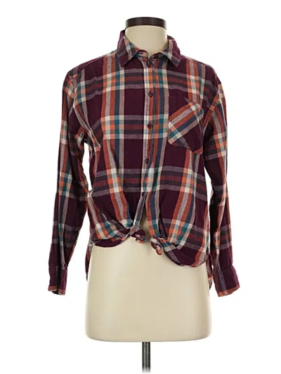 Pre-owned Time And Tru Long Sleeve Button Down Shirt In Burgundy