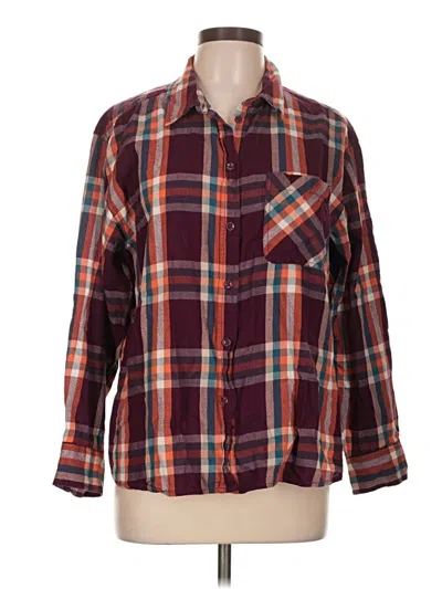 Pre-owned Time And Tru Long Sleeve Button Down Shirt In Burgundy