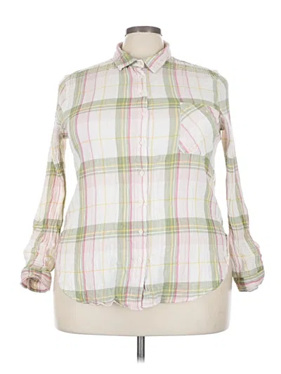 Pre-owned Time And Tru Long Sleeve Button Down Shirt In Green