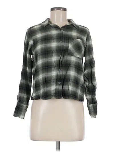 Pre-owned Time And Tru Long Sleeve Button Down Shirt In Green