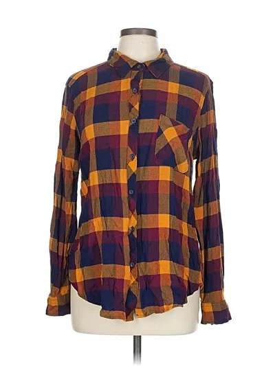 Pre-owned Time And Tru Long Sleeve Button Down Shirt In Orange