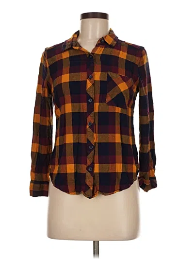 Pre-owned Time And Tru Long Sleeve Button Down Shirt In Orange