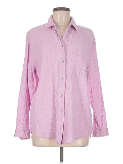 Pre-owned Time And Tru Long Sleeve Button Down Shirt In Pink