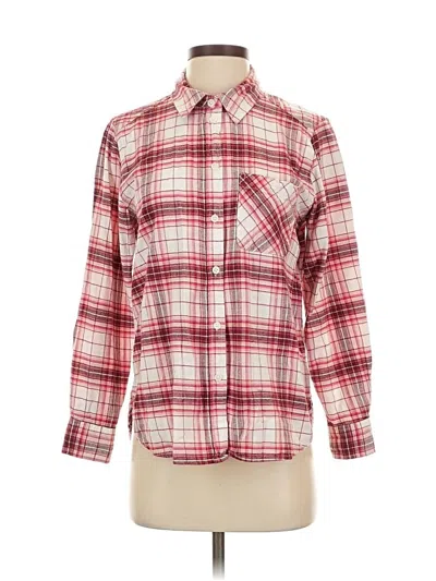 Pre-owned Time And Tru Long Sleeve Button Down Shirt In Red
