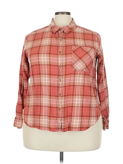 Pre-owned Time And Tru Long Sleeve Button Down Shirt In Red