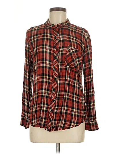 Pre-owned Time And Tru Long Sleeve Button Down Shirt In Red
