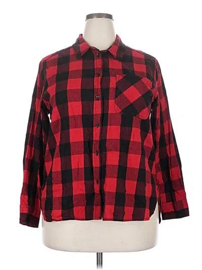 Pre-owned Time And Tru Long Sleeve Button Down Shirt In Red