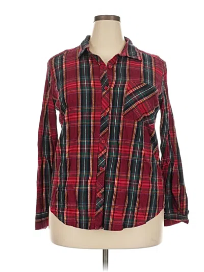 Pre-owned Time And Tru Long Sleeve Button Down Shirt In Red