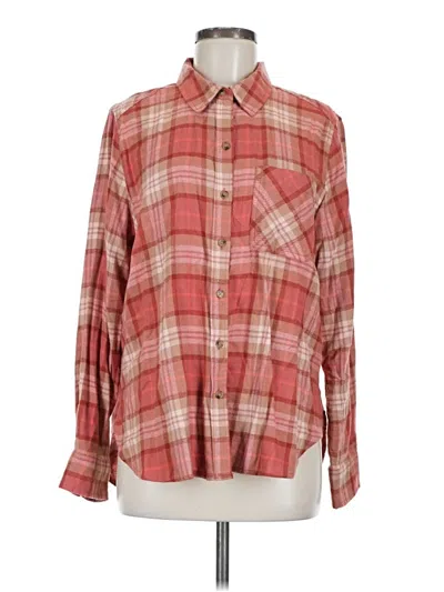 Pre-owned Time And Tru Long Sleeve Button Down Shirt In Red