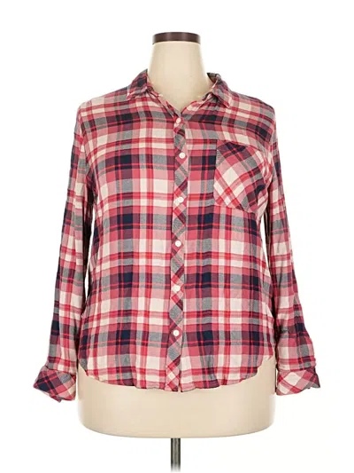 Pre-owned Time And Tru Long Sleeve Button Down Shirt In Red