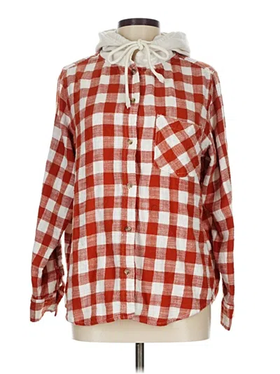 Pre-owned Time And Tru Long Sleeve Button Down Shirt In Red