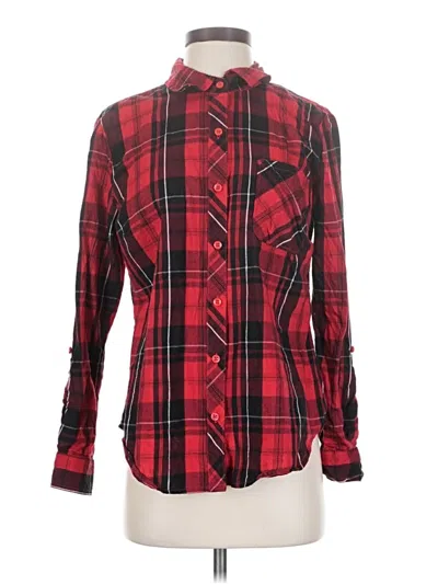 Pre-owned Time And Tru Long Sleeve Button Down Shirt In Red