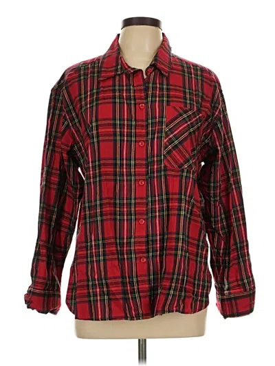 Pre-owned Time And Tru Long Sleeve Button Down Shirt In Red