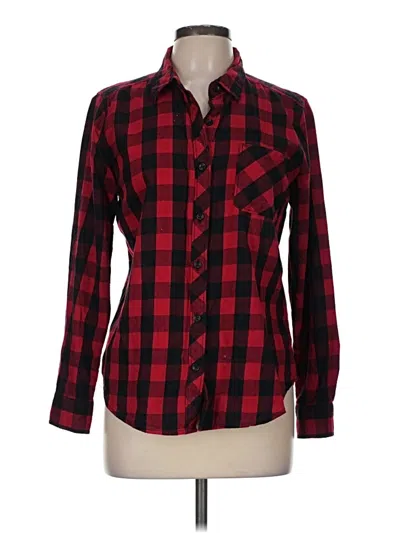 Pre-owned Time And Tru Long Sleeve Button Down Shirt In Red