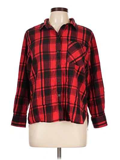 Pre-owned Time And Tru Long Sleeve Button Down Shirt In Red