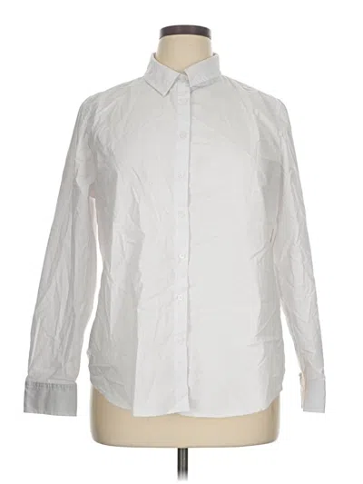 Pre-owned Time And Tru Long Sleeve Button Down Shirt In White