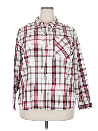 Pre-owned Time And Tru Long Sleeve Button Down Shirt In White