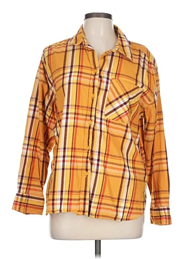 Pre-owned Time And Tru Long Sleeve Button Down Shirt In Yellow