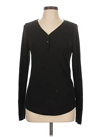 Pre-owned Time And Tru Long Sleeve Henley Shirt In Black