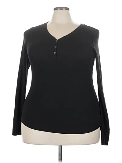 Pre-owned Time And Tru Long Sleeve Henley Shirt In Black