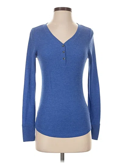Pre-owned Time And Tru Long Sleeve Henley Shirt In Blue