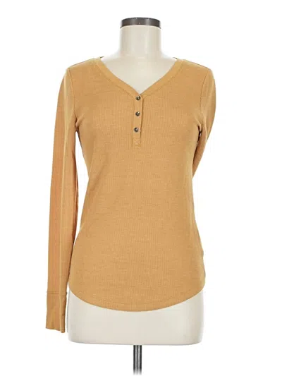 Pre-owned Time And Tru Long Sleeve Henley Shirt In Brown