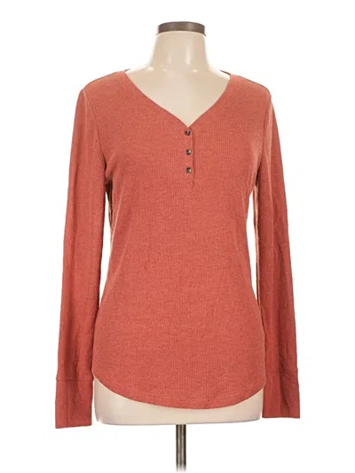 Pre-owned Time And Tru Long Sleeve Henley Shirt In Brown