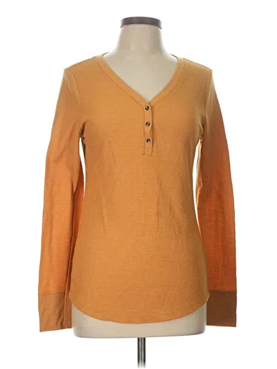 Pre-owned Time And Tru Long Sleeve Henley Shirt In Orange