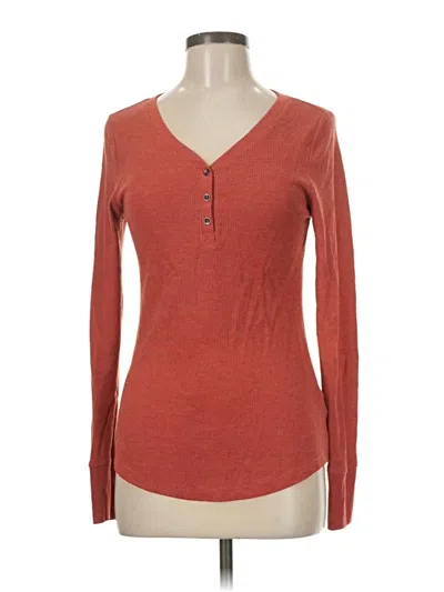 Pre-owned Time And Tru Long Sleeve Henley Shirt In Red
