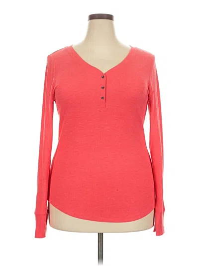 Pre-owned Time And Tru Long Sleeve Henley Shirt In Red