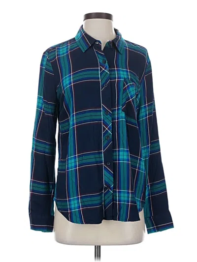 Pre-owned Time And Tru Long Sleeve Polo Shirt In Blue