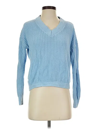 Pre-owned Time And Tru Long Sleeve Top Blue V-neck Tops
