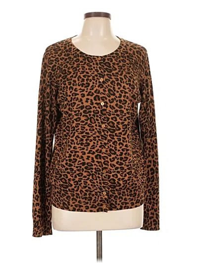 Pre-owned Time And Tru Long Sleeve Top Brown Animal Print Pattern Crew Neck Tops