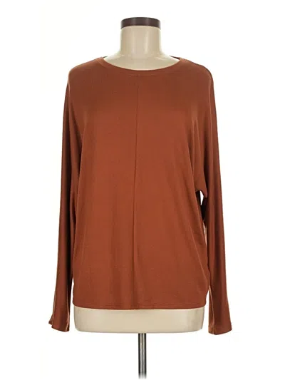 Pre-owned Time And Tru Long Sleeve Top Brown Boatneck Tops