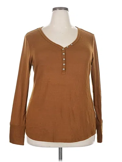 Pre-owned Time And Tru Long Sleeve Top Brown Scoop Neck Tops
