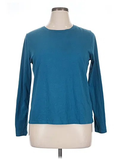 Pre-owned Time And Tru Long Sleeve Top Teal Crew Neck Tops In Blue