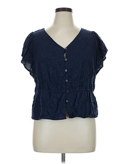Pre-owned Time And Tru Short Sleeve Blouse In Blue