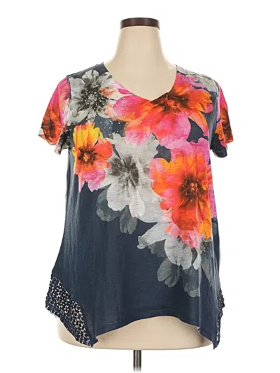 Pre-owned Time And Tru Short Sleeve Blouse In Gray