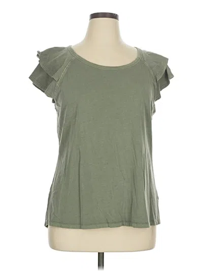 Pre-owned Time And Tru Short Sleeve Top Green Ruffles Neckline Tops