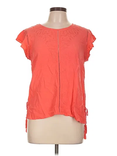 Pre-owned Time And Tru Short Sleeve Top Orange Keyhole Neckline Tops