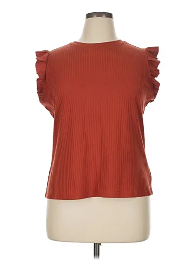 Pre-owned Time And Tru Short Sleeve Top Orange Ruffles Neckline Tops