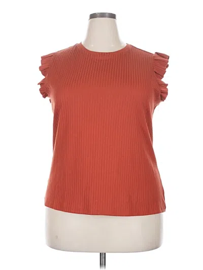 Pre-owned Time And Tru Short Sleeve Top Orange Ruffles Neckline Tops