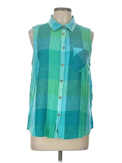Pre-owned Time And Tru Sleeveless Button Down Shirt In Blue