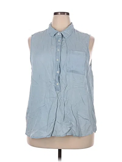 Pre-owned Time And Tru Sleeveless Button Down Shirt In Blue