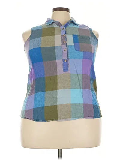 Pre-owned Time And Tru Sleeveless Button Down Shirt In Blue