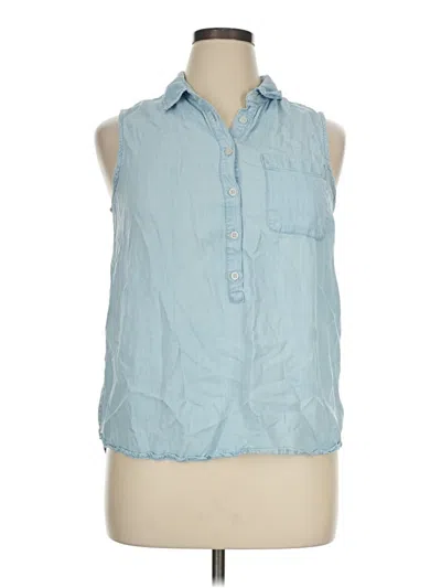 Pre-owned Time And Tru Sleeveless Button Down Shirt In Blue