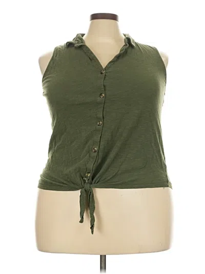 Pre-owned Time And Tru Sleeveless Button Down Shirt In Green