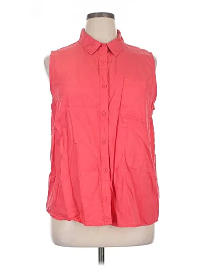 Pre-owned Time And Tru Sleeveless Button Down Shirt In Red