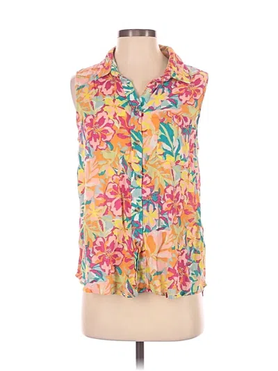 Pre-owned Time And Tru Sleeveless Button Down Shirt In Yellow